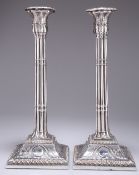 A PAIR OF OLD SHEFFIELD PLATE GOTHICK CANDLESTICKS