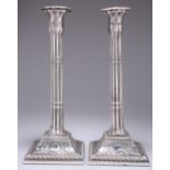 A PAIR OF OLD SHEFFIELD PLATE GOTHICK CANDLESTICKS