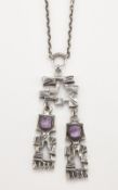 PENTTI SARPANEVA FOR TURUN HOPEA - A FINNISH SILVER AND AMETHYST PENDANT NECKLACE