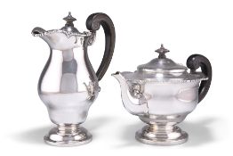 A GEORGE V IRISH SILVER TEAPOT AND HOT WATER POT