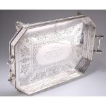 A LARGE VICTORIAN SILVER-PLATED TWO-HANDLED GALLERIED TRAY