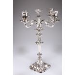 A LARGE VICTORIAN SILVER-PLATED CANDELABRUM