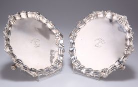 A PAIR OF GEORGE II SILVER WAITERS