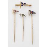 TWO ROYAL YACHT CLUB BURGEE STICK PINS AND A BROOCH