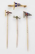 TWO ROYAL YACHT CLUB BURGEE STICK PINS AND A BROOCH