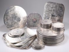 A QUANTITY OF SILVER-PLATED COASTERS AND PLACE MATS