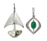 A DANISH SILVER ABALONE SHELL PENDANT AND A SILVER CHRYSOPRASE CABOCHON PENDANT