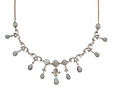 AN EARLY 20TH CENTURY OPAL AND DIAMOND NECKLACE