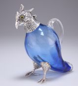 A SILVER-PLATE MOUNTED BLUE-GLASS CLARET JUG