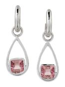 A PAIR OF 9 AND 18 CARAT WHITE GOLD PINK TOURMALINE AND DIAMOND EARRINGS