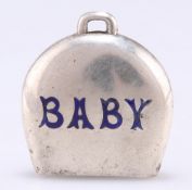 A GEORGE V SILVER AND ENAMEL BABY'S RATTLE