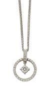 AN 18 CARAT WHITE GOLD DIAMOND PENDANT ON CHAIN