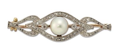 A PEARL AND DIAMOND BROOCH