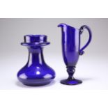 AN EARLY 19TH CENTURY BRISTOL BLUE GLASS JUG AND BULB VASE