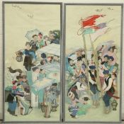 CHINESE SCHOOL (CIRCA 1930), A LARGE PAIR OF WATERCOLOURS