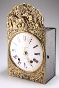 A 19TH CENTURY FRENCH COMTOISE BRASS HANGING WALL CLOCK