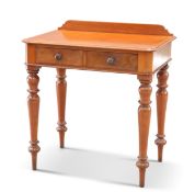 A VICTORIAN MAHOGANY TWO-DRAWER WRITING TABLE