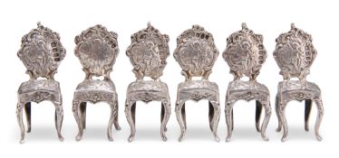 A SET OF SIX GERMAN SILVER MINIATURE CHAIRS