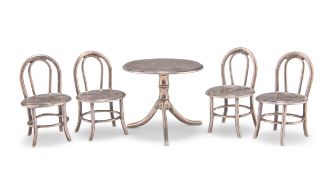 A CHINESE SILVER MINIATURE TABLE AND FOUR CHAIRS