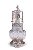 A FINE EDWARDIAN SILVER-MOUNTED "ROCK CRYSTAL" INTAGLIO ENGRAVED CASTER