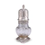 A FINE EDWARDIAN SILVER-MOUNTED "ROCK CRYSTAL" INTAGLIO ENGRAVED CASTER