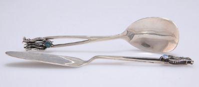 A SILVER AND OPAL SPOON AND KNIFE