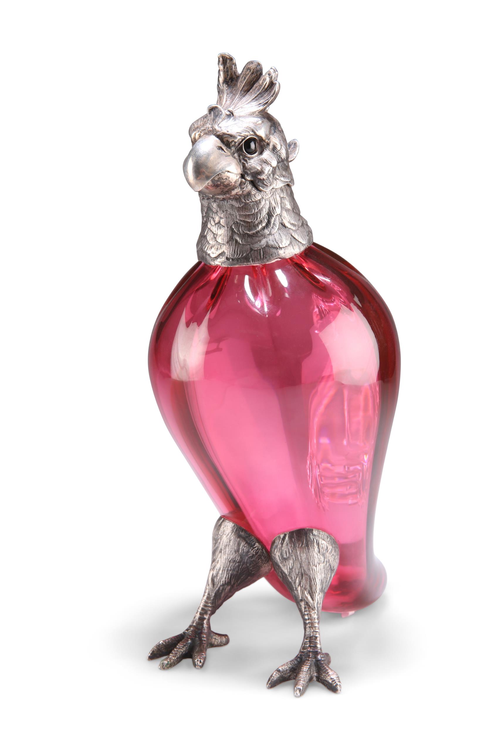 A LARGE SILVER-MOUNTED CRANBERRY GLASS NOVELTY CLARET JUG - Image 4 of 10