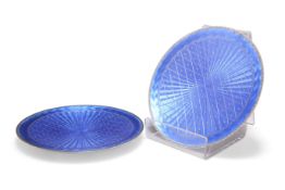 A STRIKING PAIR OF NORWEGIAN SILVER AND BLUE ENAMEL DISHES