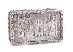 A WILLIAM IV SILVER CASTLE-TOP VINAIGRETTE