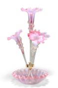 A VICTORIAN PINK AND VASELINE GLASS EPERGNE