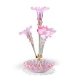 A VICTORIAN PINK AND VASELINE GLASS EPERGNE