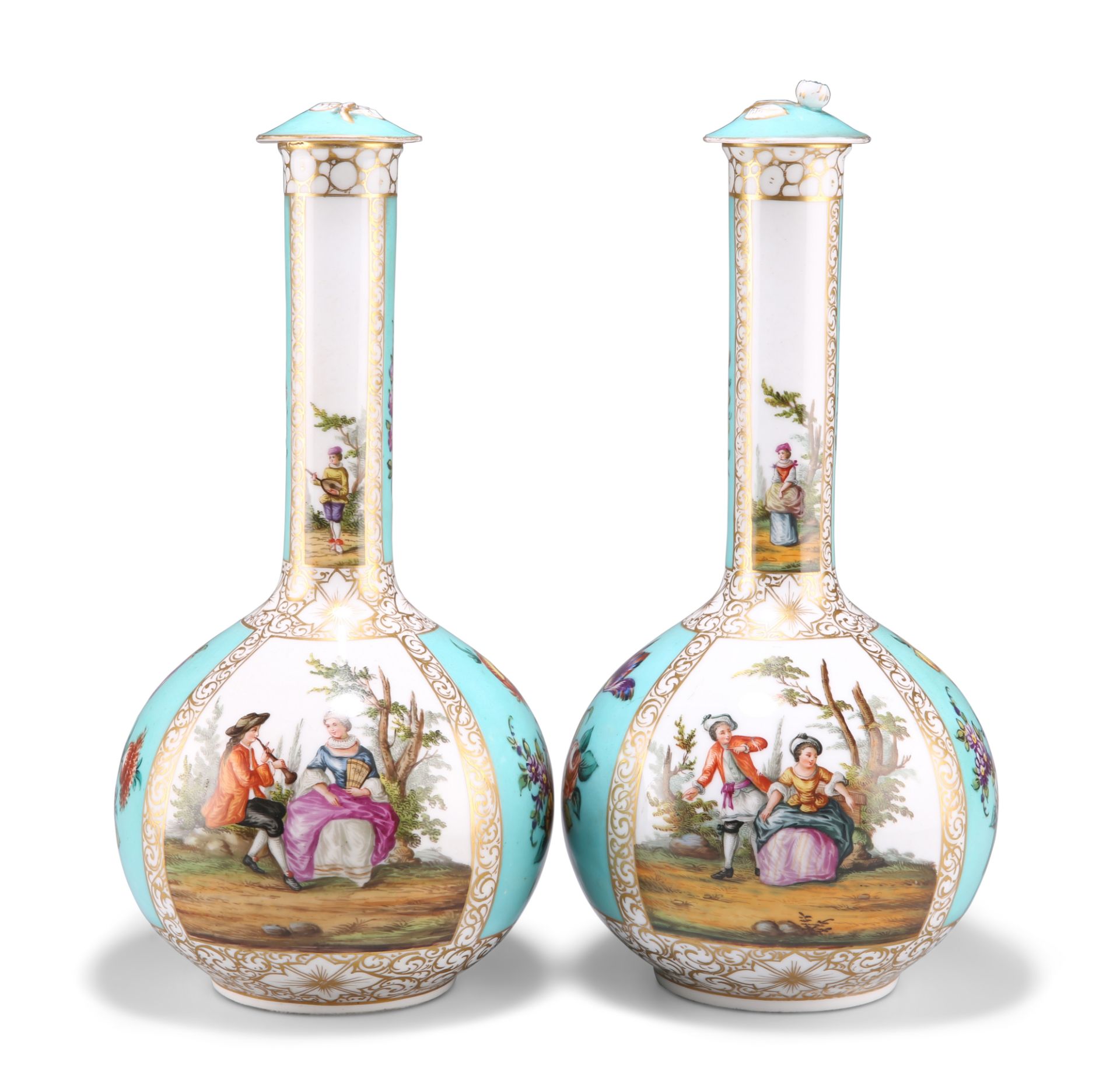 A PAIR OF HELENA WOLFSOHN BOTTLE VASES AND COVERS