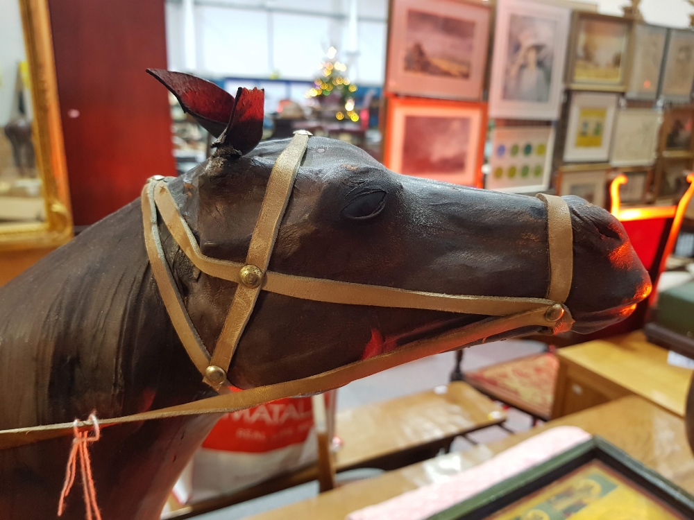 A LARGE VINTAGE LEATHER-COVERED MODEL OF A HORSE - Image 2 of 7