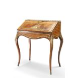 A 19TH CENTURY FRENCH ROSEWOOD AND PAINTED GILT-METAL MOUNTED BUREAU DE DAME