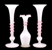 A SET OF THREE FRENCH OPALINE GLASS VASES, LATE 19TH CENTURY