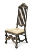 A 17TH CENTURY-STYLE WALNUT HIGH BACK SIDE CHAIR, 19TH CENTURY