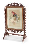 A VICTORIAN LARGE MAHOGANY AND NEEDLEWORK FIRESCREEN