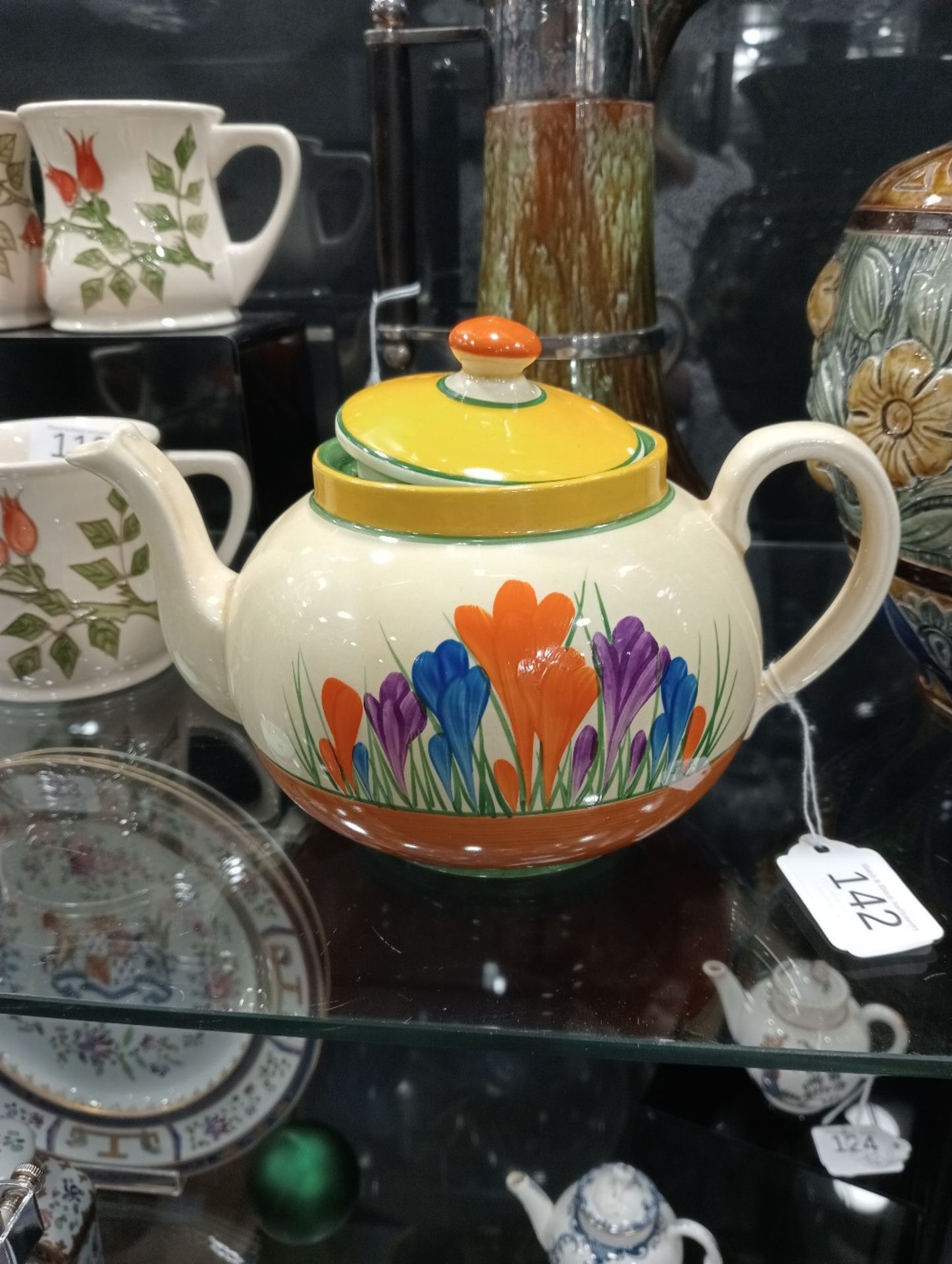 A CLARICE CLIFF CROCUS PATTERN TEAPOT - Image 5 of 12