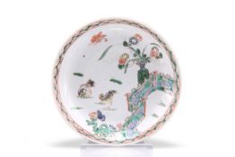 A CHINESE FAMILLE VERTE SMALL SAUCER DISH, KANGXI