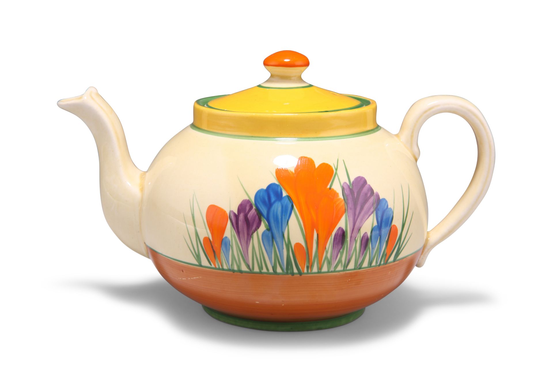 A CLARICE CLIFF CROCUS PATTERN TEAPOT