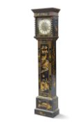 AN EARLY 20TH CENTURY CHINOISERIE LACQUER EIGHT-DAY LONGCASE CLOCK