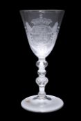 A DUTCH ENGRAVED LIGHT BALUSTER GOBLET, CIRCA 1740-50