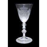 A DUTCH ENGRAVED LIGHT BALUSTER GOBLET, CIRCA 1740-50