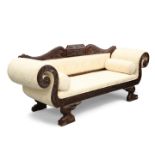 A HANDSOME 19TH CENTURY-STYLE MAHOGANY AND UPHOLSTERED SOFA