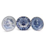 THREE 18TH CENTURY DELFT BLUE AND WHITE DISHES