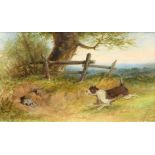 ENGLISH SCHOOL (19TH CENTURY), TERRIER CHASING A RABBIT DOWN A HOLE