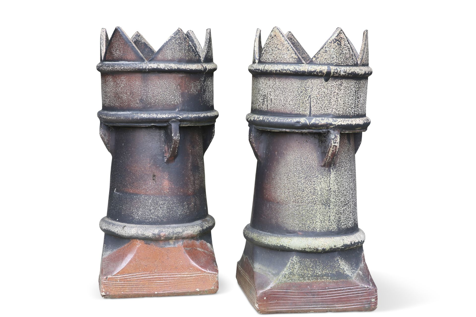 A PAIR OF SALT-GLAZED CHIMNEY POTS