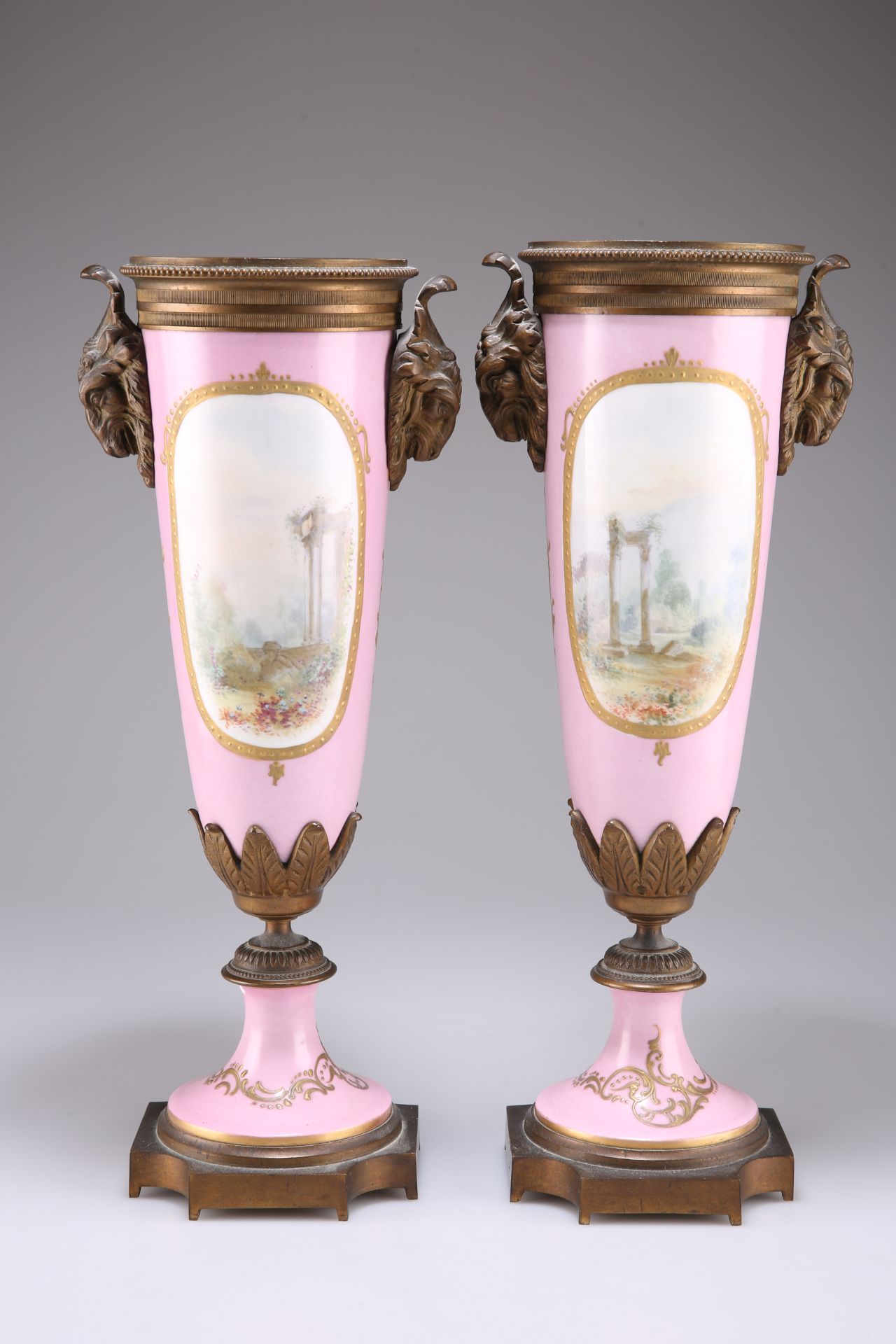 A PAIR OF 19TH CENTURY SÈVRES-STYLE GILT-METAL MOUNTED VASES - Image 2 of 2
