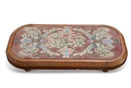 A VICTORIAN MAHOGANY AND BEADWORK FOOTSTOOL