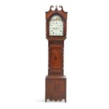 AN EARLY 19TH CENTURY OAK AND MAHOGANY EIGHT-DAY LONGCASE CLOCK